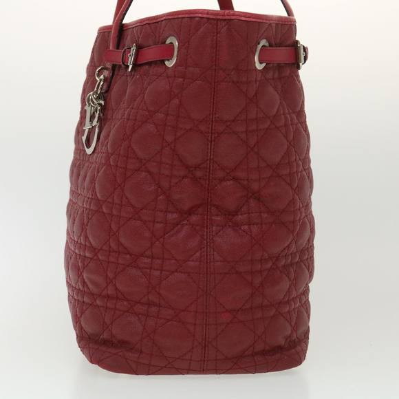 Christian Dior Lady Dior Canage Tote Bag Coated Canvas Red Auth bs4684 - Picture 3 of 16